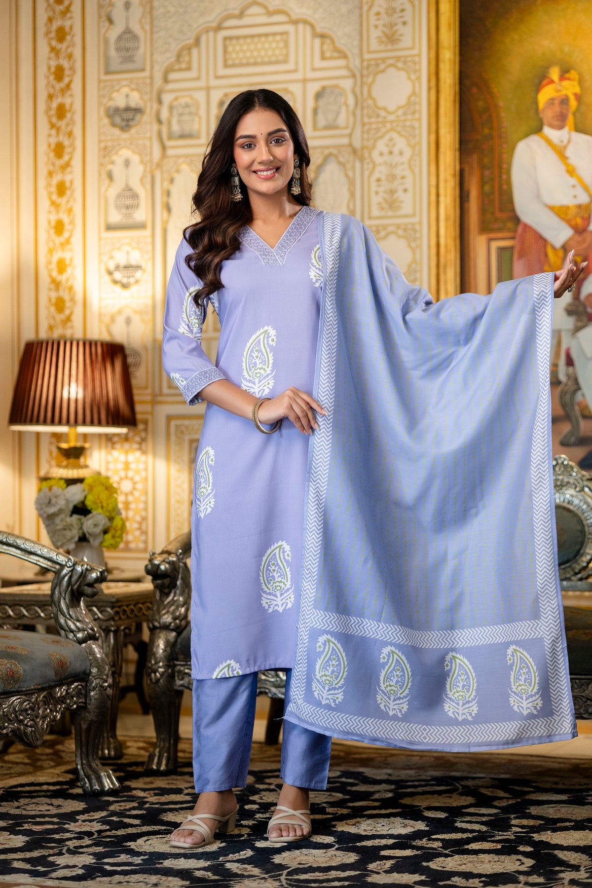 Purple Printed Rayon Kurta Set