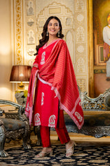 Red Printed Rayon Kurta Set