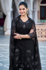 Black Embroidered Fox Blooming Georgette Kurta Set