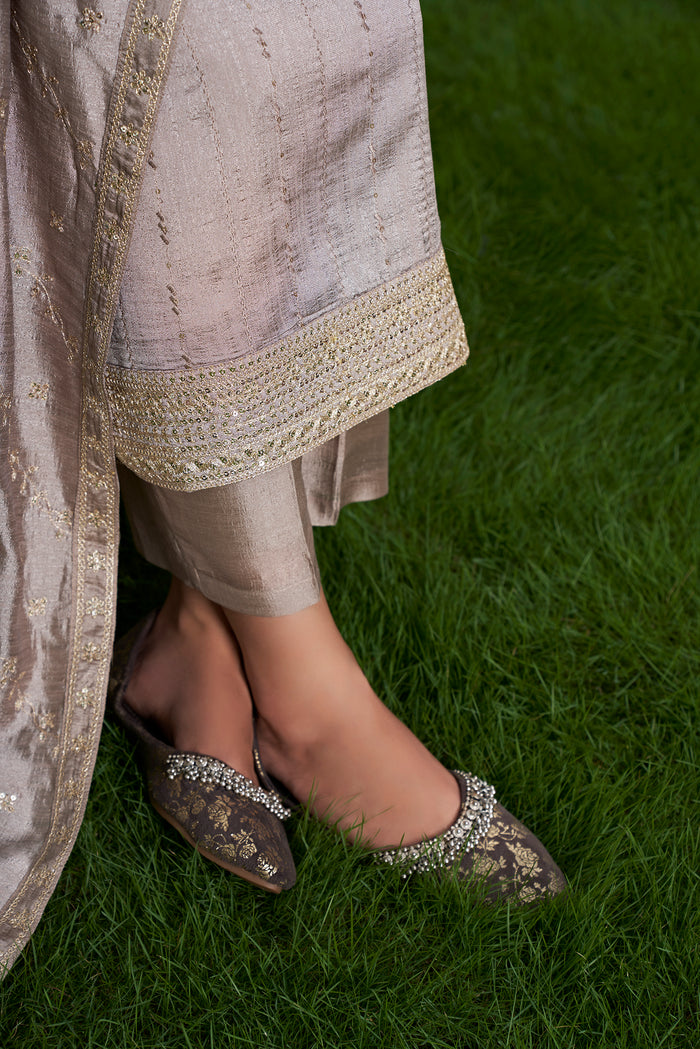 Cream Vichitra Silk Embroidered Suit Set