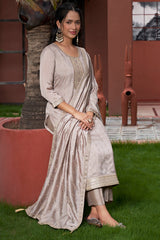 Cream Vichitra Silk Embroidered Suit Set