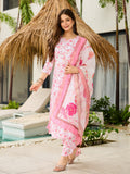 Pink Printed Silk Blend Kurta Set