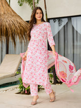 Pink Printed Silk Blend Kurta Set
