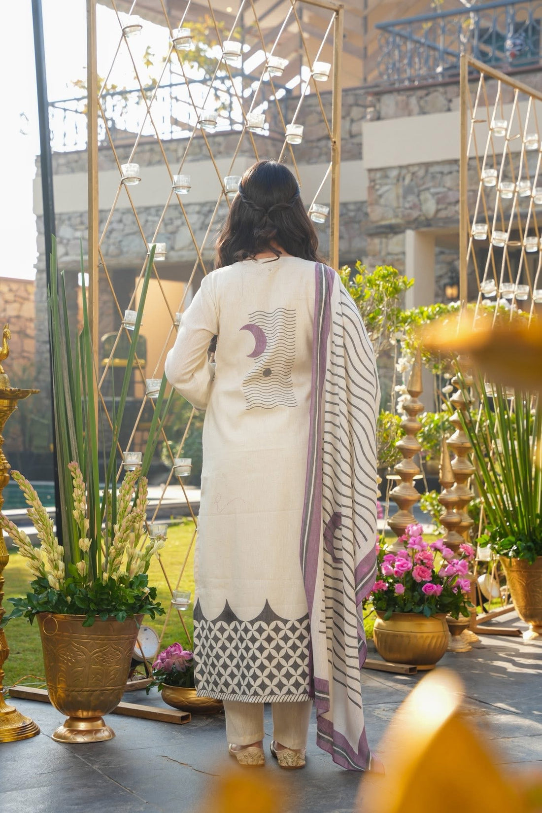 Cream Muslin Printed Suit Set
