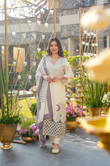 Cream Muslin Printed Suit Set