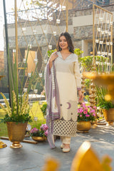 Cream Muslin Printed Suit Set