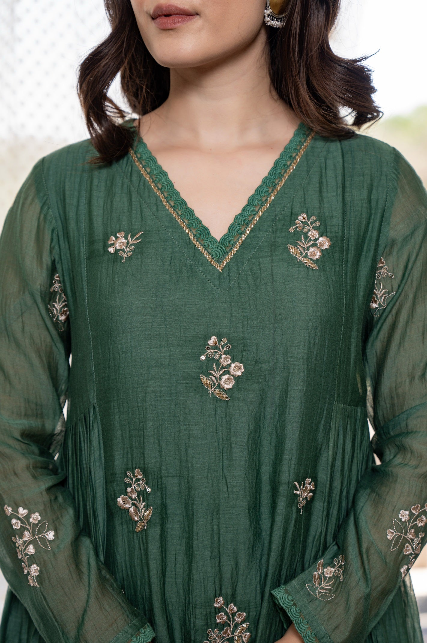Dark Green Chanderi Silk Embroidered Suit Set