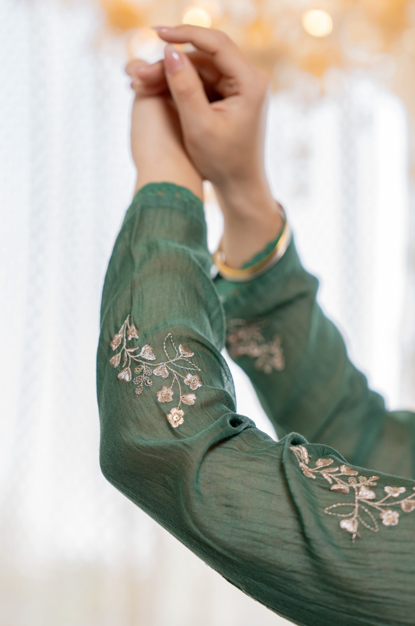 Dark Green Chanderi Silk Embroidered Suit Set