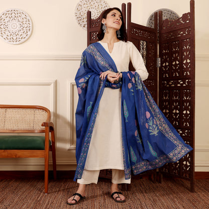 Cream Chanderi Silk Embroidered Kurta Set