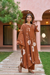 Brown Muslin Printed Suit Set