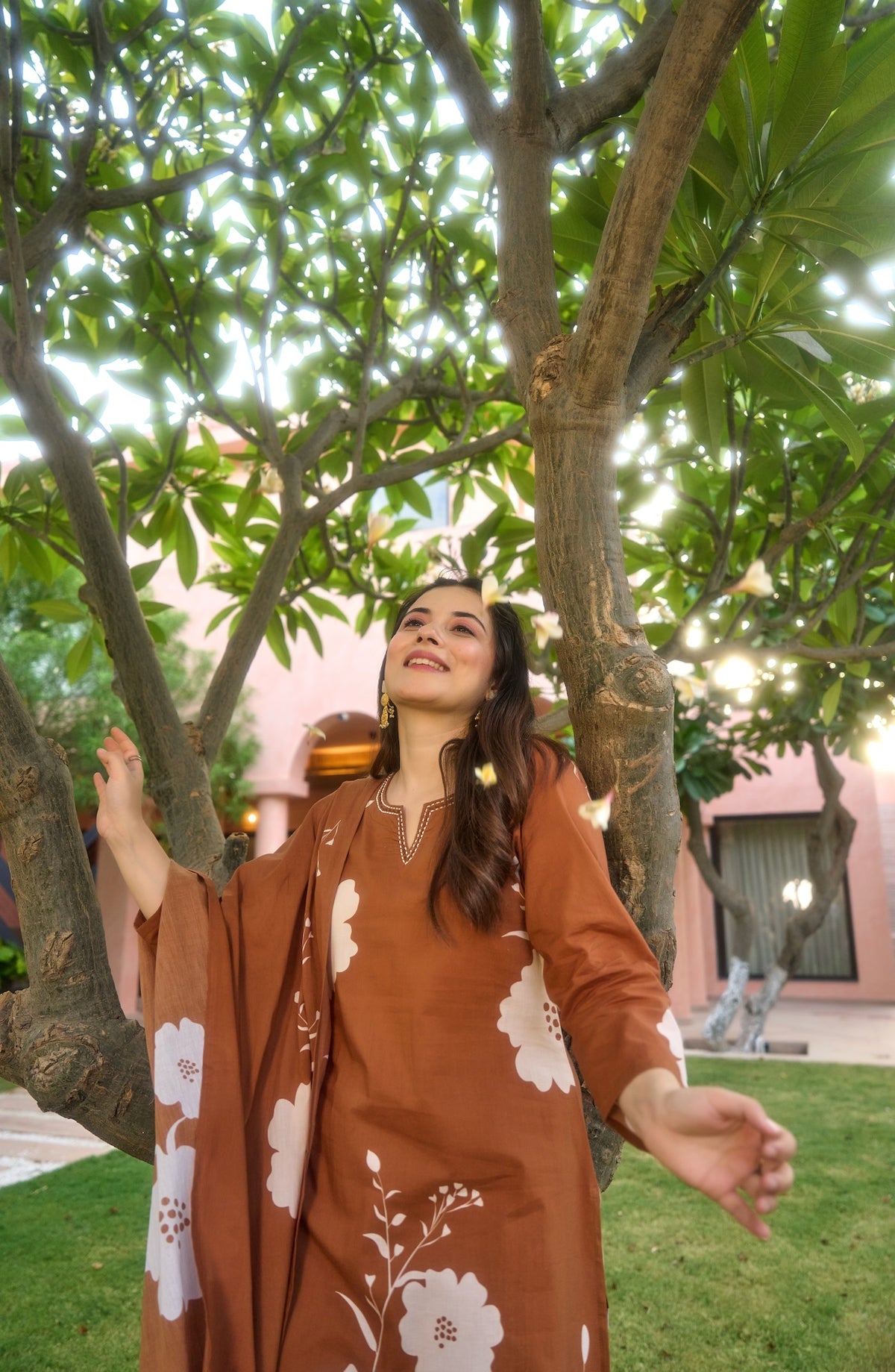 Brown Muslin Printed Suit Set