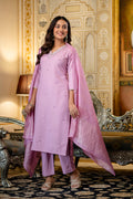 Pink Embroidered Viscose Rayon Kurta Set