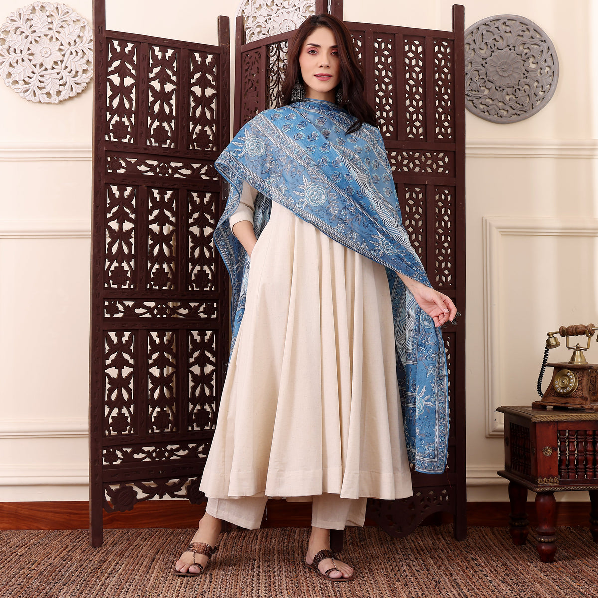 Elegant Cream Chanderi Silk Anarkali Suit