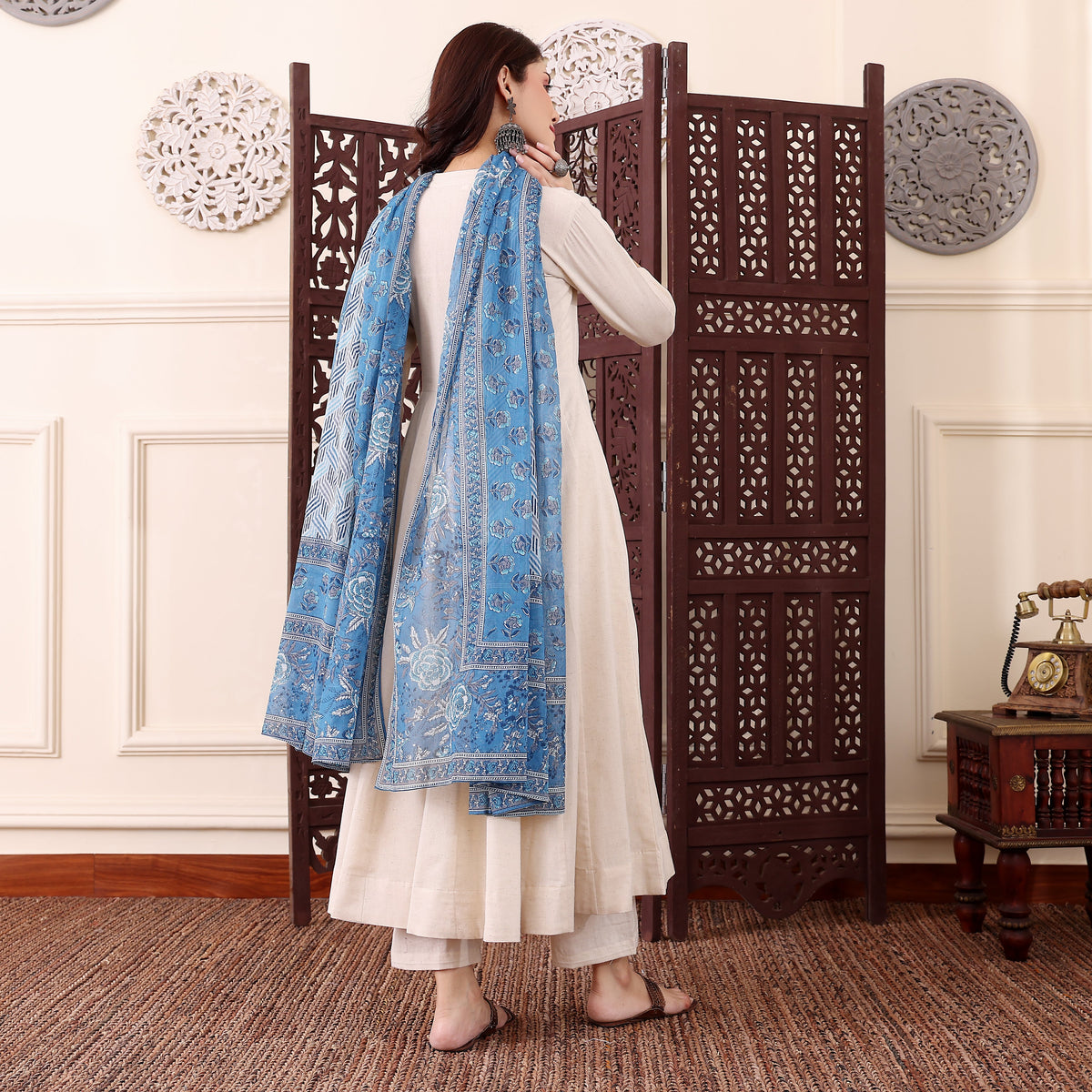 Elegant Cream Chanderi Silk Anarkali Suit