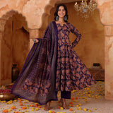 Elegant Purple Rayon Blend Printed Kurta Pant Set