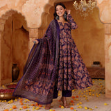 Elegant Purple Rayon Blend Printed Kurta Pant Set