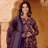 Elegant Purple Rayon Blend Printed Kurta Pant Set