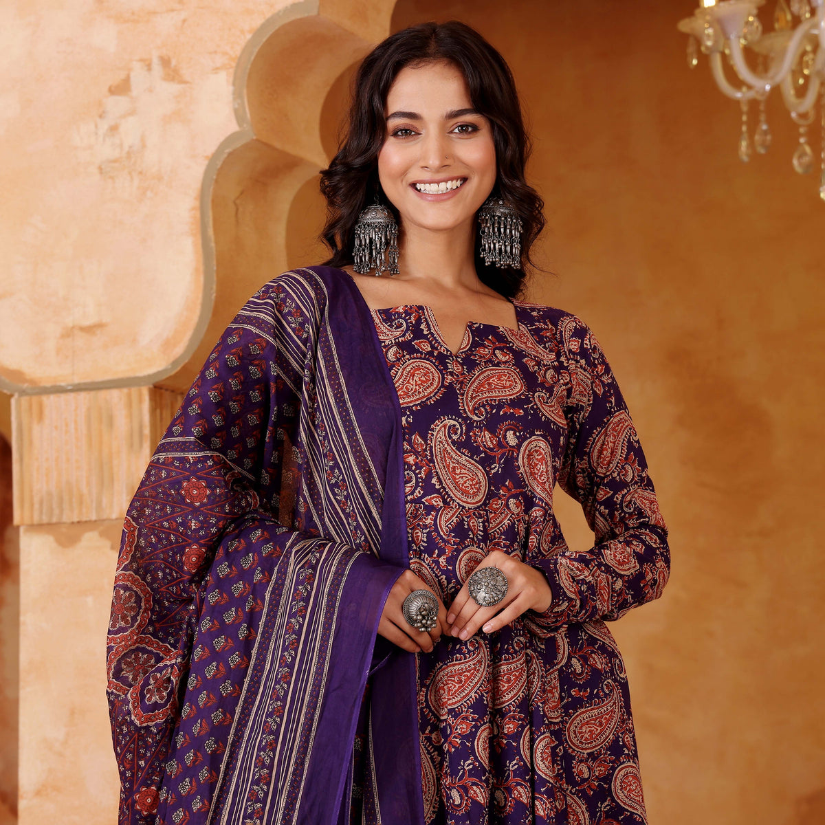 Elegant Purple Rayon Blend Printed Kurta Pant Set