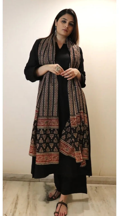 Black Printed Viscose Chanderi Kurta Set