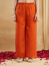 Elegant Orange Vichitra Silk Embroidered Kurta Palazzo Set