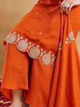 Elegant Orange Vichitra Silk Embroidered Kurta Palazzo Set