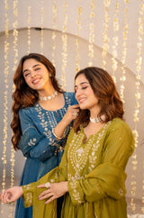 Olive Green Chanderi Silk Embroidered Anarkali Suit Set