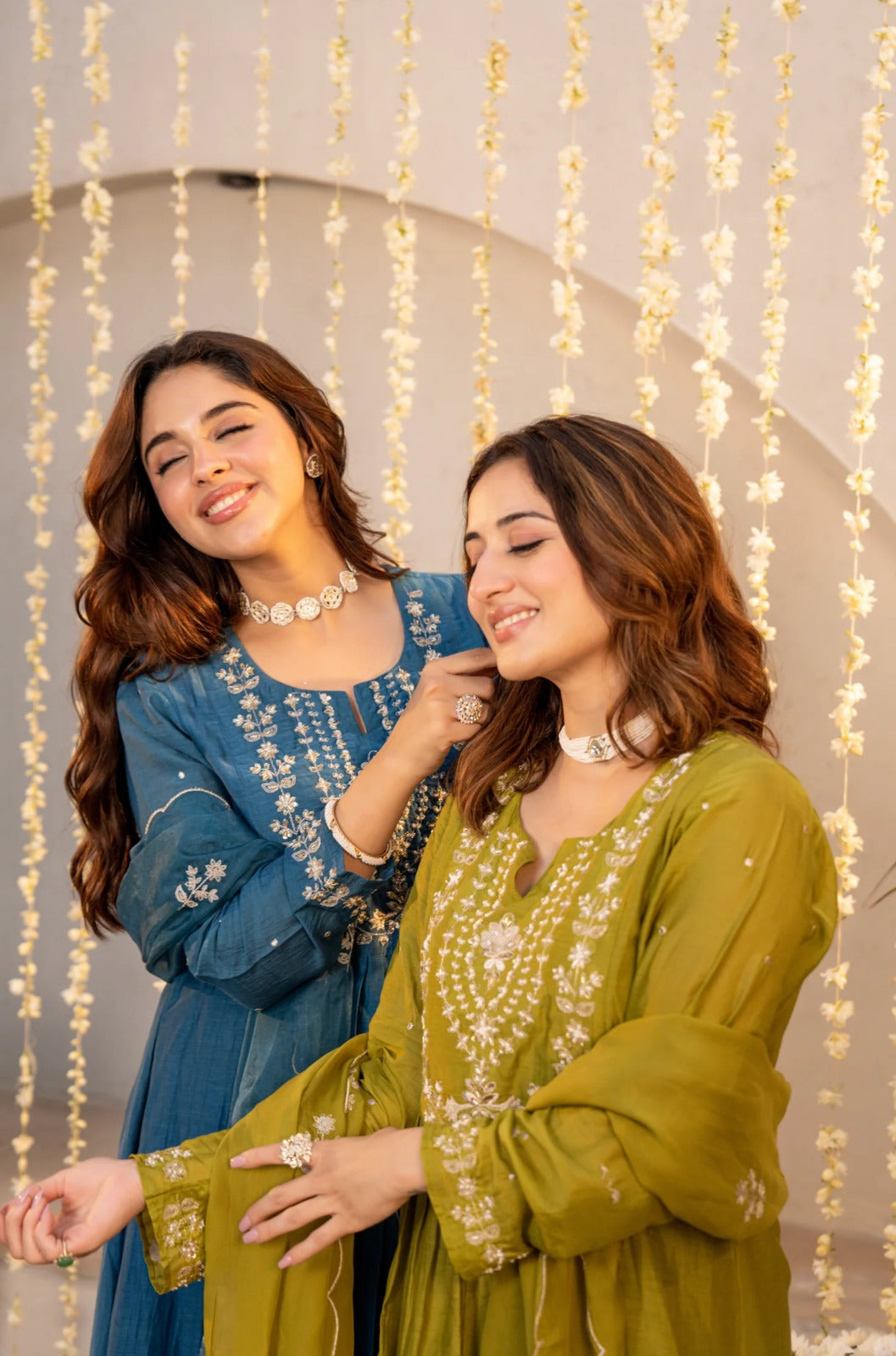 Olive Green Chanderi Silk Embroidered Anarkali Suit Set