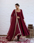 Elegant Maroon Chanderi Silk Anarkali Suit Set