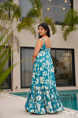 Eastern Blue Printed Poly Rayon Gown