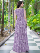 Purple Printed Faux Georgette Gown