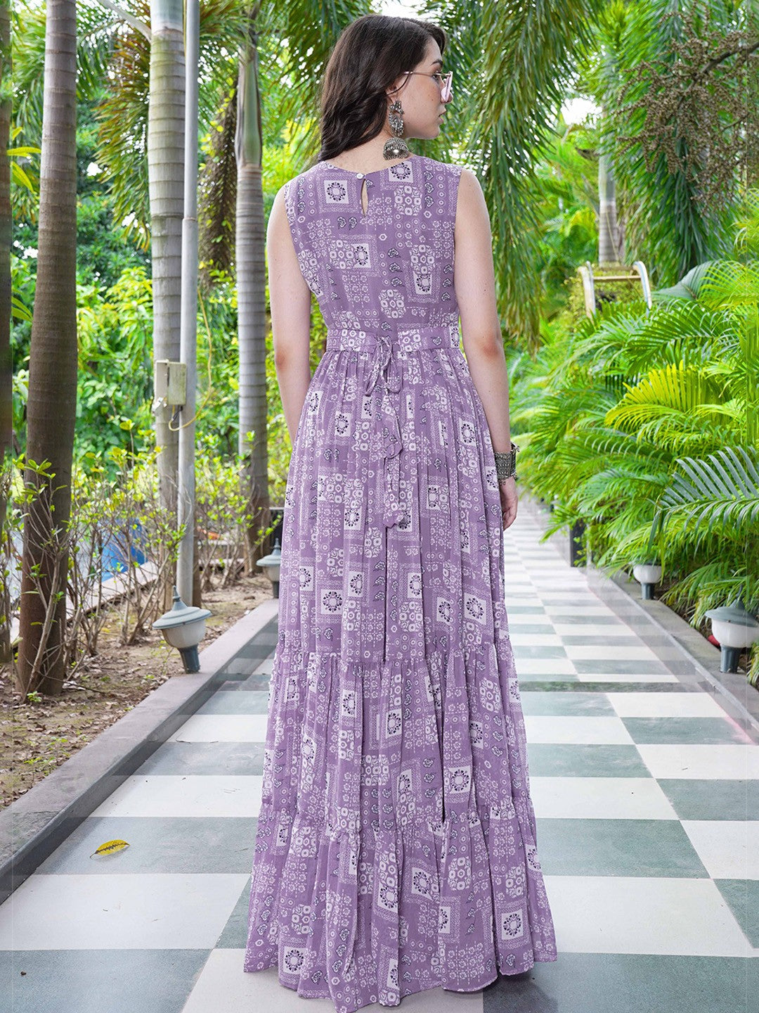 Purple Printed Faux Georgette Gown