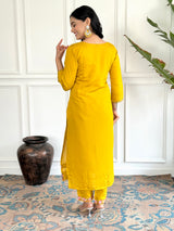Yellow Embroidered Chinon Suit Set