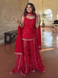 Royal Red Bandhani Sharara Suit Set