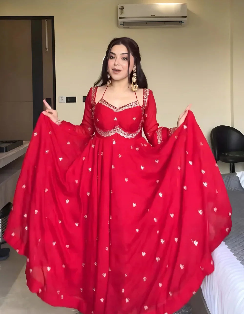 Neha Elegant Red Festival Anarkali Suit Set