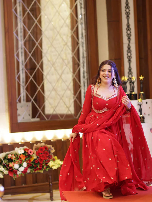 Neha Elegant Red Festival Anarkali Suit Set
