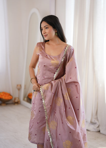 Peach Aura Chanderi Jacquard Suit Set
