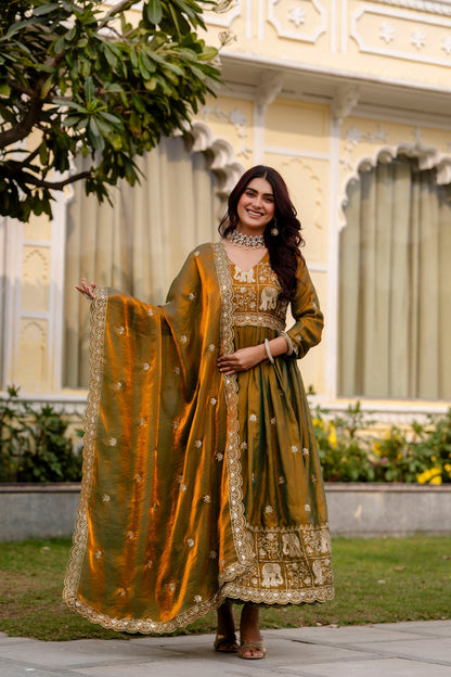 Olive Emerald Royale Anarkali Gown Set