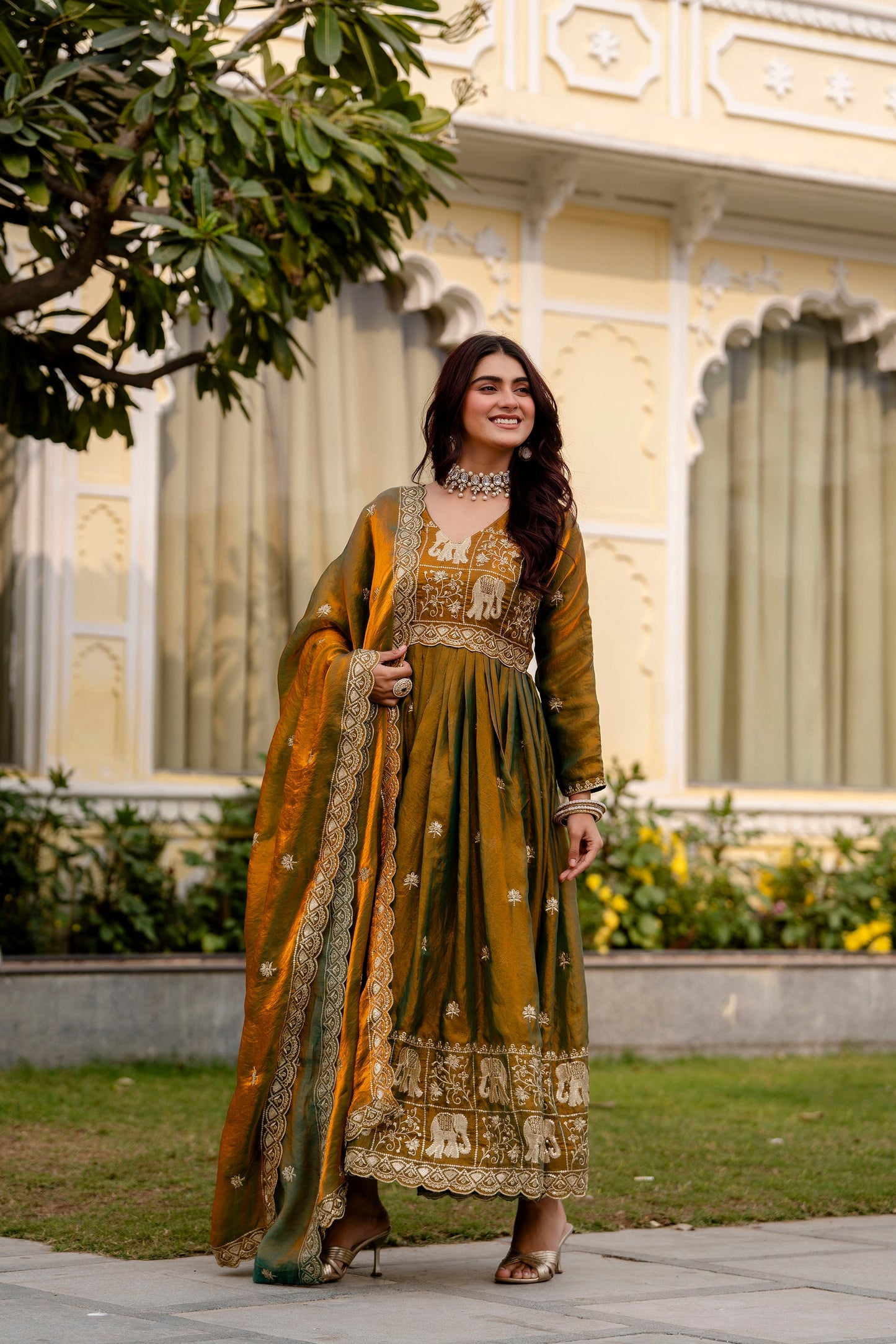 Olive Emerald Royale Anarkali Gown Set
