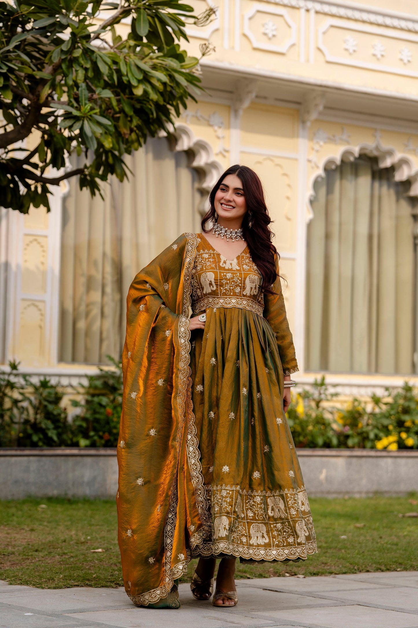 Olive Emerald Royale Anarkali Gown Set