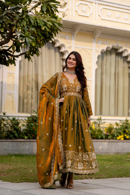 Olive Emerald Royale Anarkali Gown Set