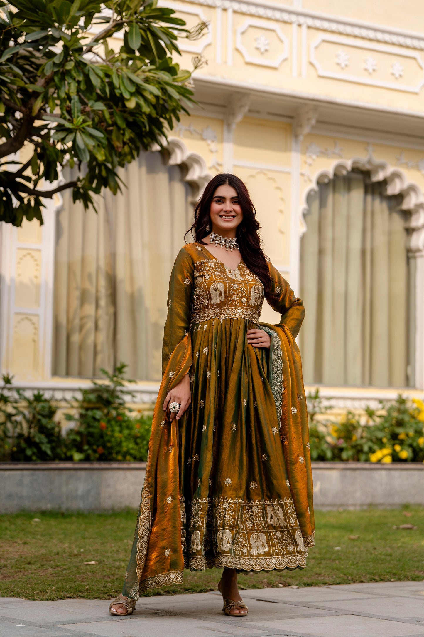 Olive Emerald Royale Anarkali Gown Set
