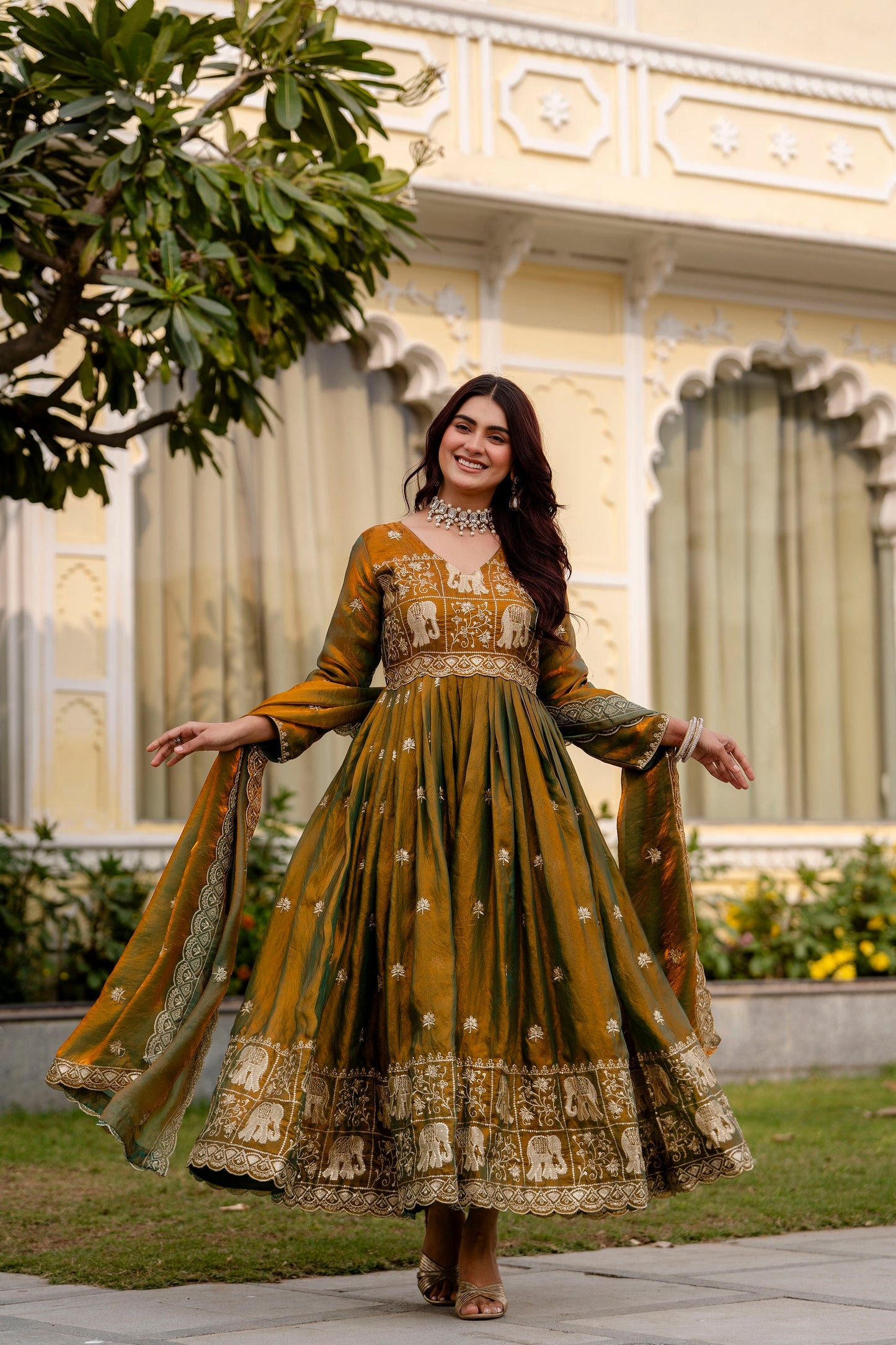 Olive Emerald Royale Anarkali Gown Set