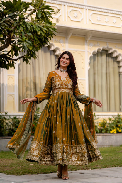 Olive Emerald Royale Anarkali Gown Set