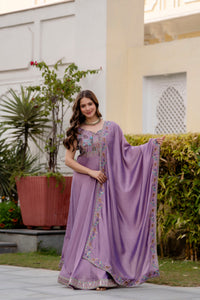 Lavender Mist Vichitra Silk Embroidered Anarkali Set