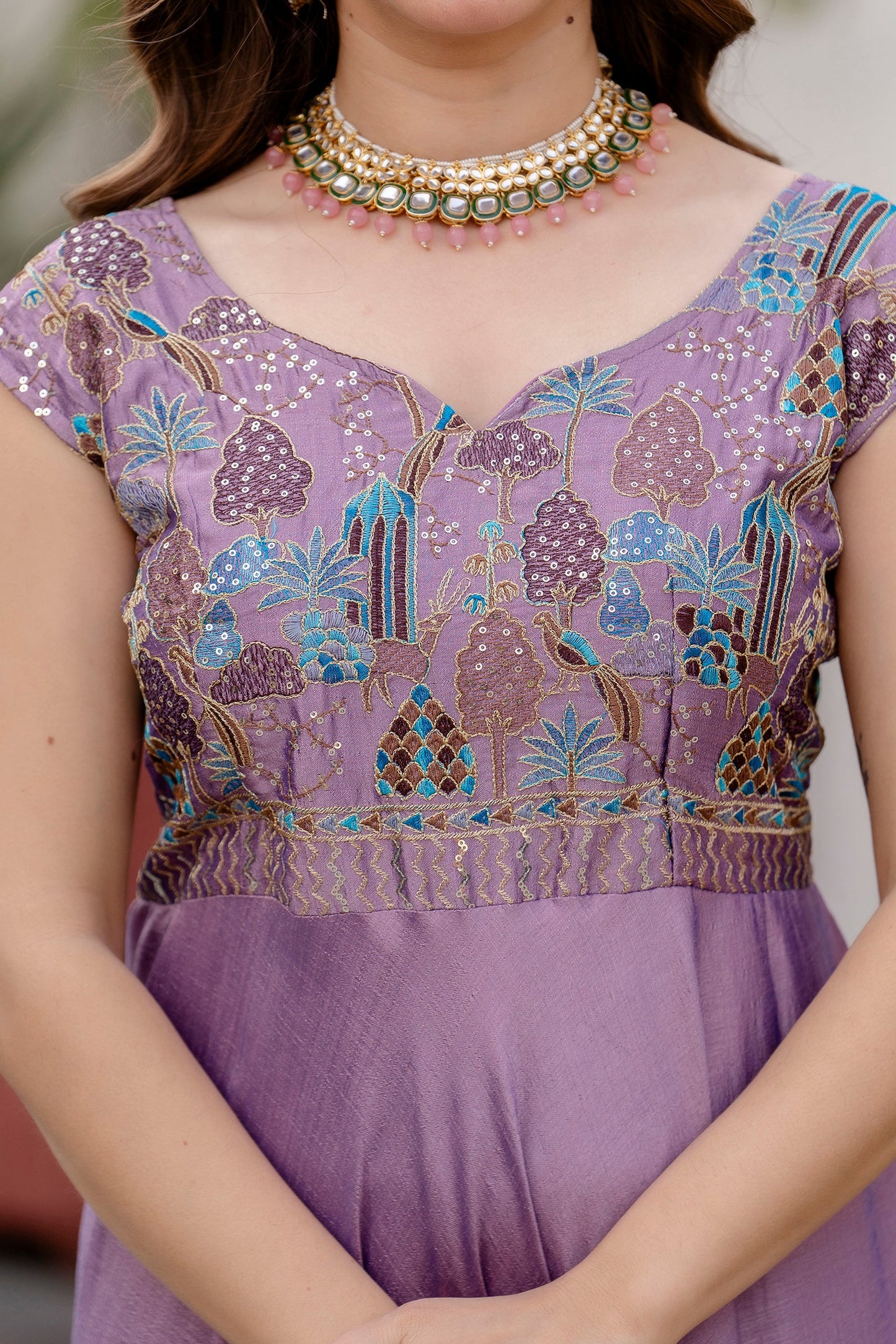 Lavender Mist Vichitra Silk Embroidered Anarkali Set