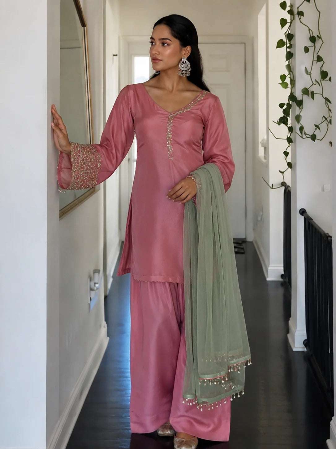 Blush Pink Embroidered Kurta Pant Set