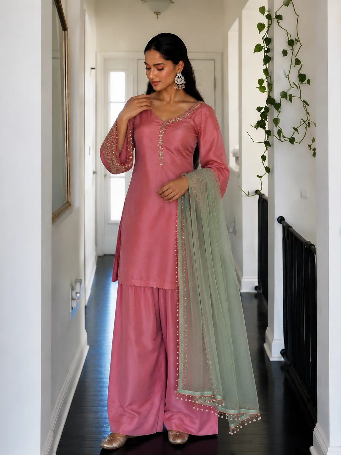 Blush Pink Embroidered Kurta Pant Set