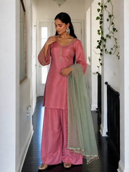 Blush Pink Embroidered Kurta Pant Set