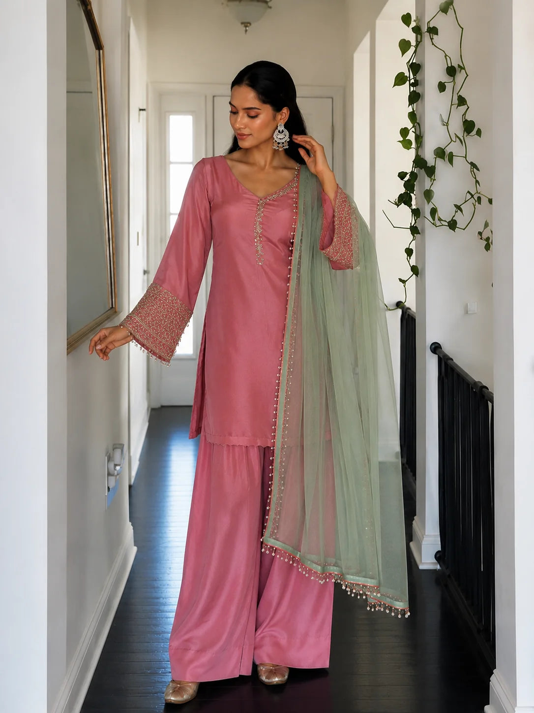 Blush Pink Embroidered Kurta Pant Set
