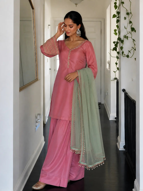 Blush Pink Embroidered Kurta Pant Set